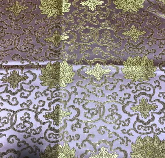gold brocade fabric - Baby Pink & Gold Medallions - Faux Silk Brocade Fabric