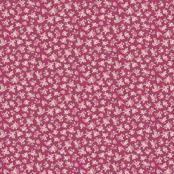 burgundy cotton fabric - Ruru Bouquet - Roses for You - Small Pink Roses on Burgundy - Victorian Floral - Quilt Gate Japanese Cotton Shirting Fabric