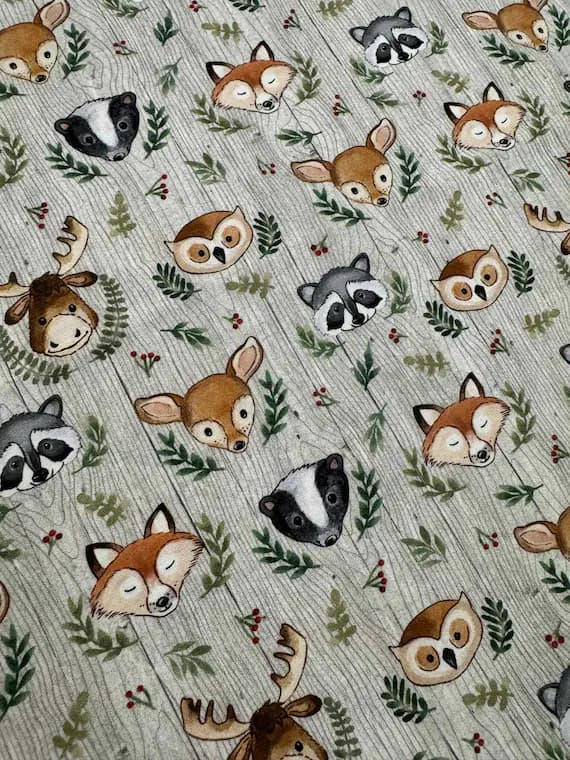 gray cotton fabric - Woodland Adventures - Animal Heads Gray by Northcott Cotton Fabric