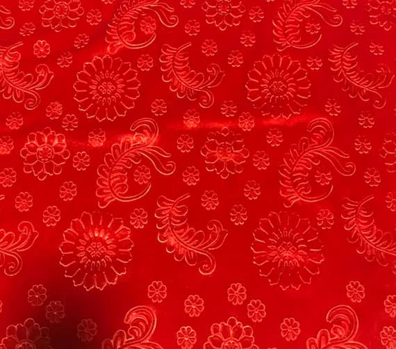 orange velvet fabric - Orange Feathers & Flowers - Embossed Stretch Poly Velvet Fabric