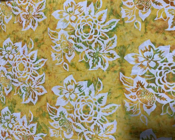 yellow cotton fabric - Yellow Floral - Baralla - Banyan Batiks Cotton Fabric