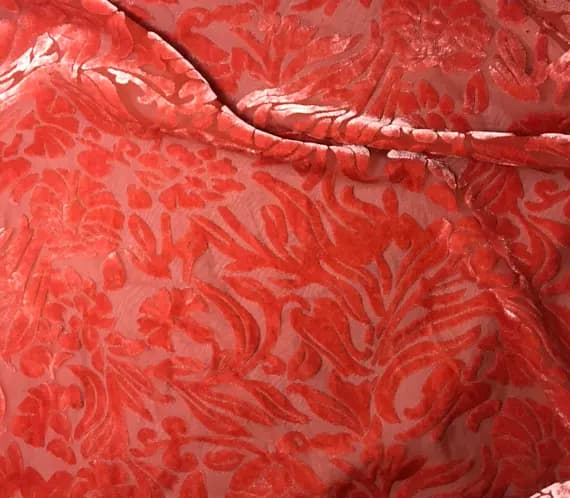 orange velvet fabric - BLOOD ORANGE Floral Burnout Hand Dyed Silk Velvet Fabric