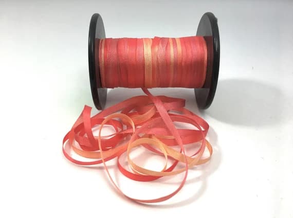 champagne none - Hand Dyed Coral & Champagne #30 Pure Silk Embroidery Ribbon 4mm 1/8" wide Japan -3 yards-