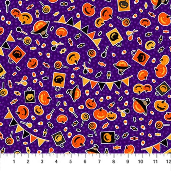 cotton fabric - Nightfall Pumpkin Party - Ghoultide Gathering- by Patrick Lose for Northcott Cotton Fabric