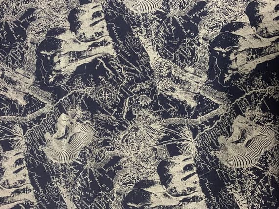 navy cotton fabric - Navy Blue with Metallic Silver Safari Animals - Cotton Oxford Fabric