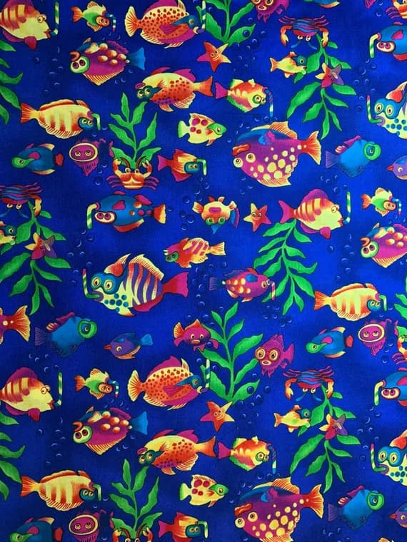 cotton fabric - Snorkel Ocean Fish Cotton Fabric Vintage 90's OOP by Hoffman