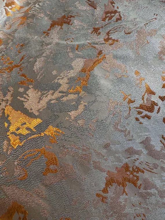 silver brocade fabric - Orange & Silver Abstract Floral - Faux Silk Brocade Jacquard Fabric
