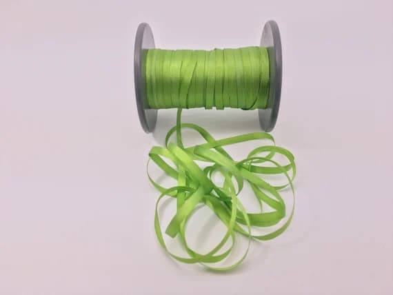 green none - Hand Dyed Bright Green #42 Pure Silk Embroidery Ribbon 4mm 1/8" wide Japan -3 yards-