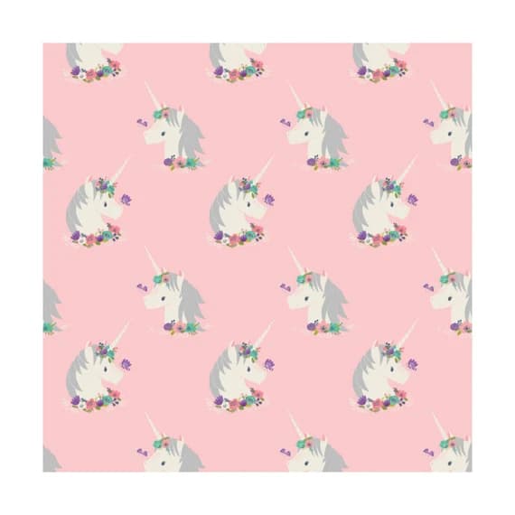 pink cotton fabric - Flower Unicorns Pink - Camelot Flannel Cotton Fabric