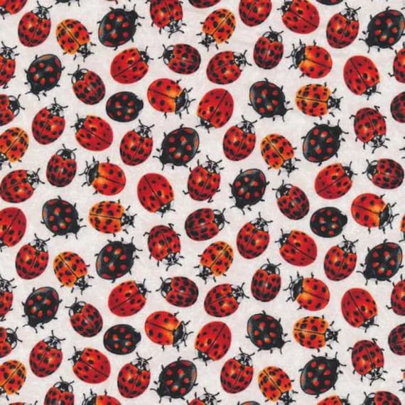 white cotton fabric - Frolicking Fields Ladybugs White - Paintbrush Studio Cotton Fabric