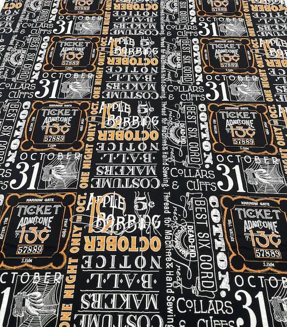 black cotton fabric - Costume Maker's Ball Ticket Text Black - Riley Blake Cotton Fabric