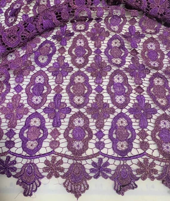 purple lace - Purple Medallions - Schiffli Lace Fabric