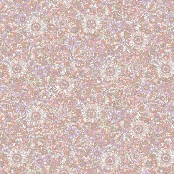 lavender cotton fabric - Peach & Lavender Floral - Yoihana - Cosmo Cotton Broadcloth Fabric