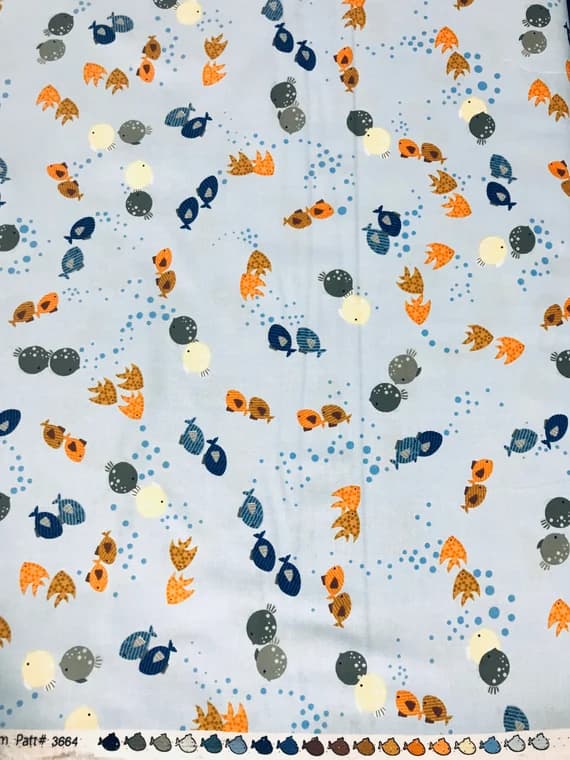 blue cotton fabric - Noah's Story - Ark Fish & Bubbles Light Blue - Studio E Cotton Fabric
