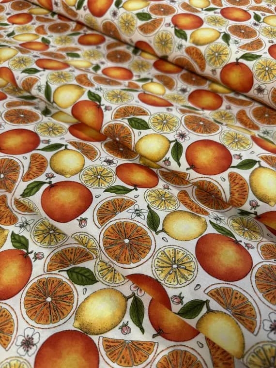 cotton fabric - Fancy Fruit by Maywood Studio 100% Cotton Fabric - Oranges & Lemons Citrus