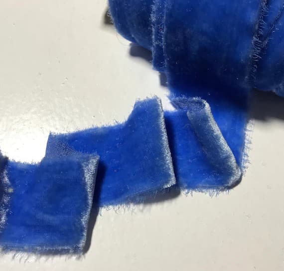 blue none - Hand Dyed Alpine Blue Silk Velvet Ribbon ( 4 Widths to choose from)