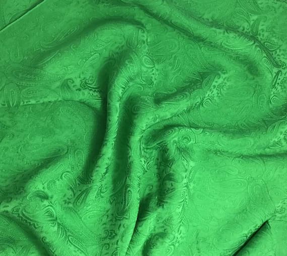 kelly silk fabric - Hand Dyed Bright Kelly Green Paisley - Silk Jacquard Fabric