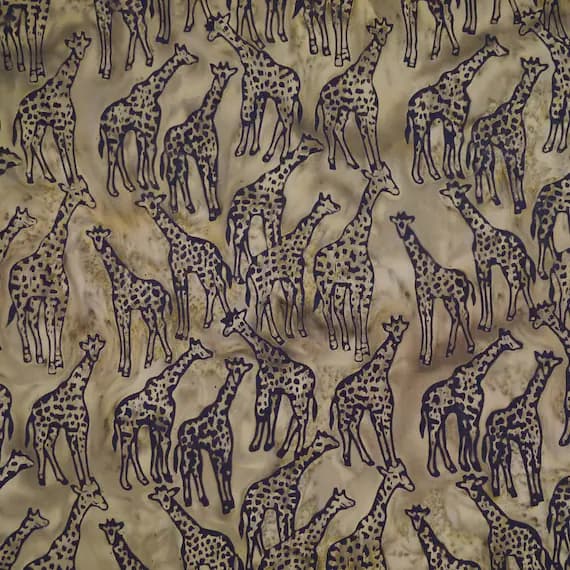 taupe cotton fabric - Taupe Giraffes Spugna Chameleon - Batik by Mirah Cotton Fabric