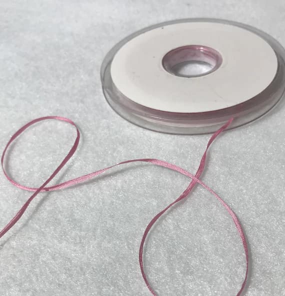 pink none - Pink Pure Silk Embroidery Ribbon 2mm (1/16") wide Made in France - 3 Yards-