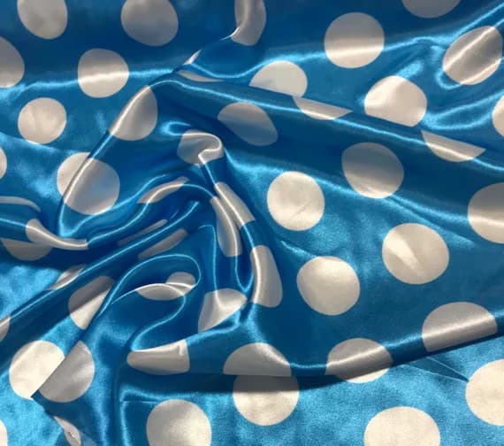 turquoise charmeuse fabric - White on Turquoise Polka Dots - Faux Silk Charmeuse Satin Fabric
