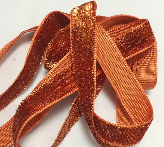 orange none - French VELVET Ribbon Lurex Metallic ORANGE by the yard 13mm 1/2 inch