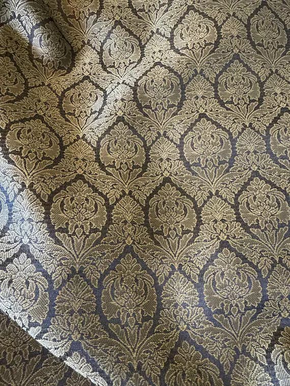 gold fabric - Black & Gold Damask Jacquard Fabric