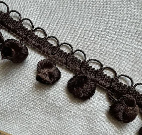 brown none - Vintage Chocolate Brown 2" Onion Ball Tassel Fringe -by the yard-