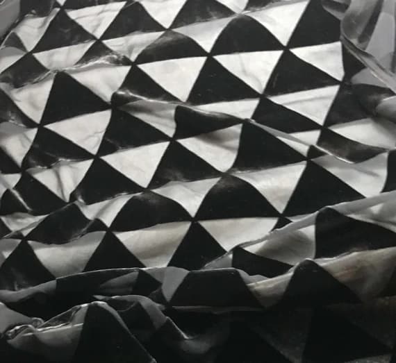 black velvet fabric - BLACK TRIANGLES - Burnout Silk Velvet Fabric
