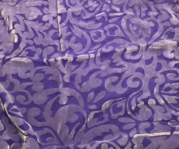 purple velvet fabric - IRIS PURPLE SCROLL - Hand Dyed Burnout Silk Velvet