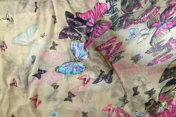 beige fabric - Beige with Butterflies - Polyester Gauze Voile