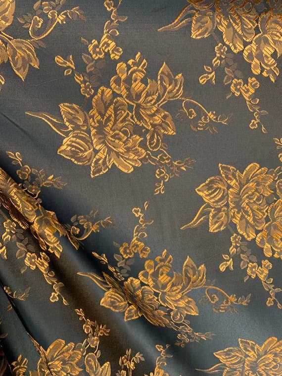 copper brocade fabric - Black & Copper Roses - Faux Silk Brocade Jacquard Fabric