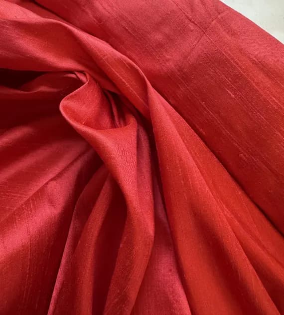 coral dupioni fabric - Bright Coral Red - 100% Silk Dupioni Fabric