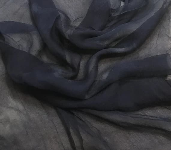 blue chiffon fabric - Hand Dyed Dark DENIM BLUE - Silk Gauze Chiffon Fabric
