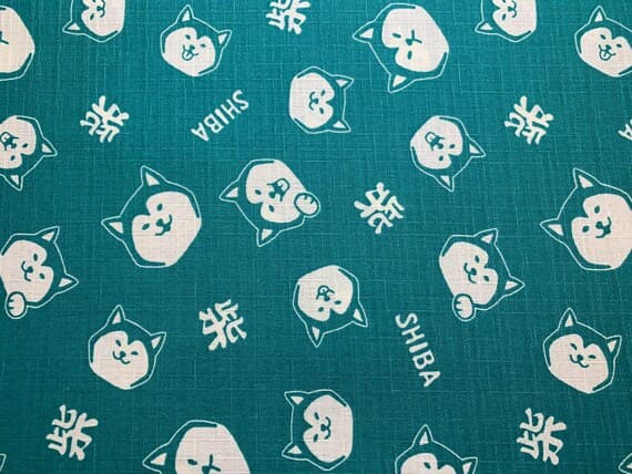 teal cotton fabric - Teal with Shiba Inu Dogs - Cosmo Japan Cotton Dobby Fabric