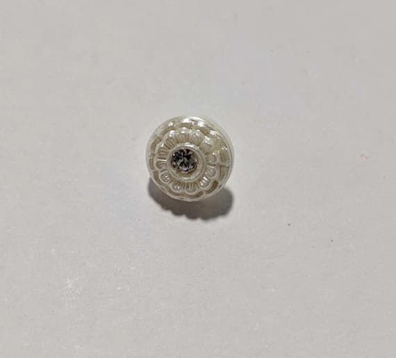 white none - White Pearl Rhinestone Plastic Button - 9mm / 3/8" - Dill Buttons (Set of 3)