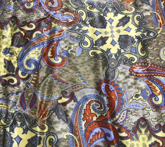 taupe charmeuse fabric - Yellow and Taupe Paisley - Silk Charmeuse