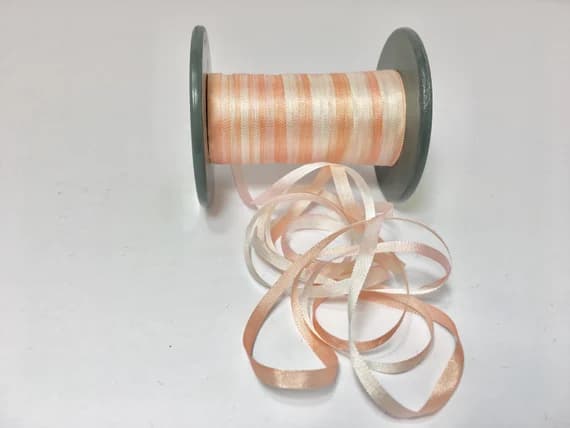 none - Hand Dyed Peaches & Creme #8 Pure Silk Embroidery Ribbon 4mm 1/8" wide Japan -3 yards-