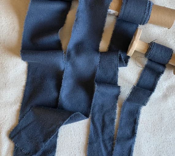 blue none - Steel Blue 100% Silk Noil Ribbon ( 4 Widths to choose from)