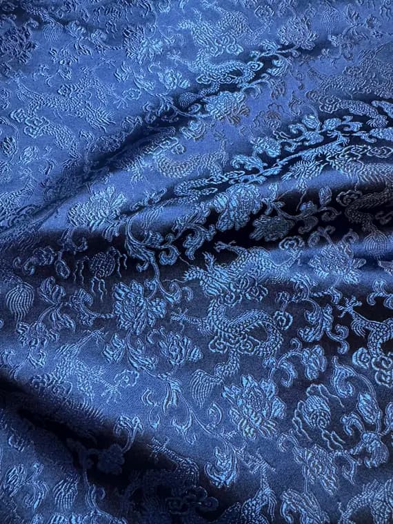 navy brocade fabric - Navy Blue Dragons - Silk Brocade Fabric