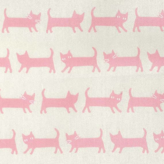 white cotton fabric - Pink Cats on White - EESCO Cotton Oxford Fabric