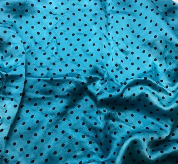 teal charmeuse fabric - Hand Dyed Silk CHARMEUSE Fabric Teal Blue & Black Small Polka Dots