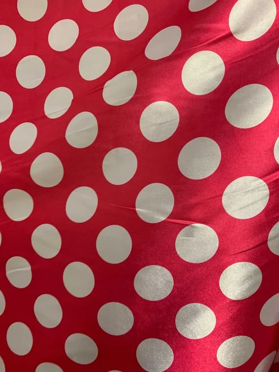 fuchsia charmeuse fabric - White on Fuchsia Polka Dots - Faux Silk Charmeuse Satin Fabric