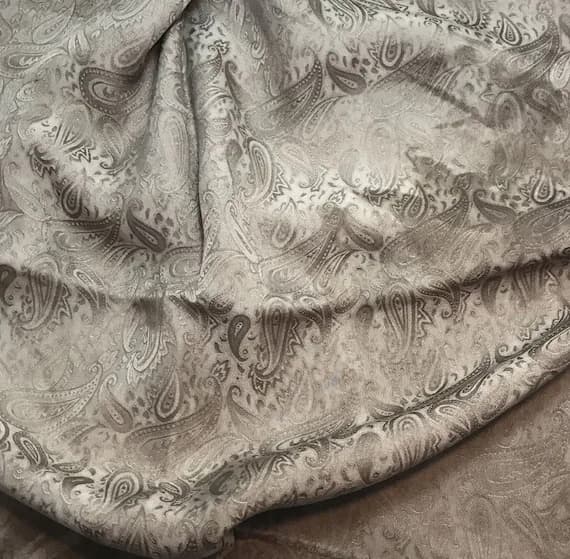 taupe silk fabric - Hand Dyed Taupe Brown PAISLEY - Silk Jacquard Fabric
