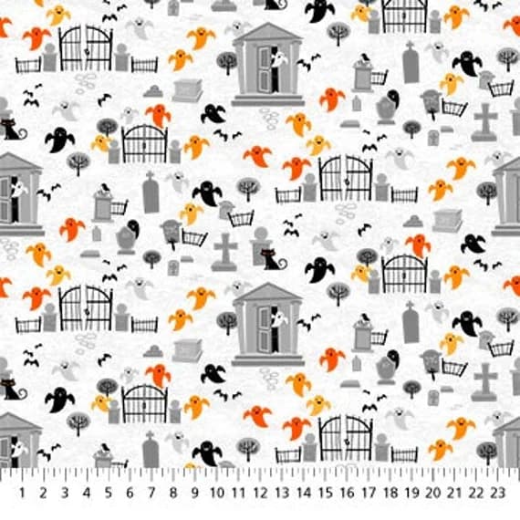 cotton fabric - Foggy Ghosts - Ghoultide Gathering- by Patrick Lose for Northcott Cotton Fabric