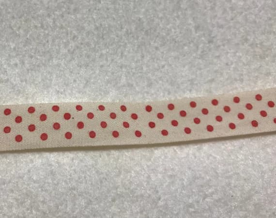 red none - Natural with Red Polka Dot 100% Cotton Ribbon Trim Made in France 9/16" wide