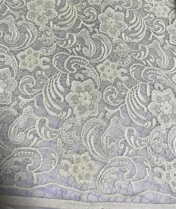 ivory lace - Ivory Baroque Floral - Schiffli Lace Fabric